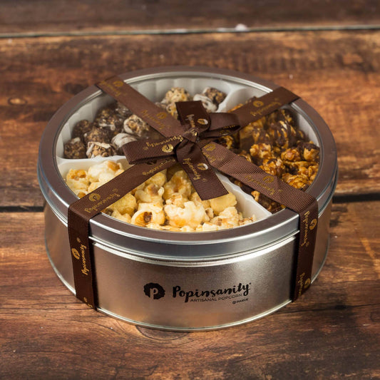 Gourmet Popcorn 3 Flavor Gift Tin 🎁 Elegant Luxury Present