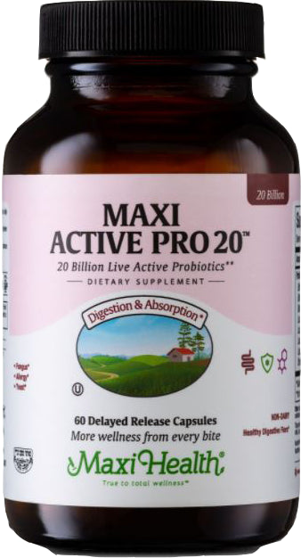 Maxi Health Active Pro-20 Intestinal Protection 20 Billion Live Probiotics Delayed Release - 60 Capsules